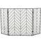 Black Metal Foldable Mesh Netting 3 Panel Geometric Fireplace Screen with Chevron Pattern 52" x 1" x 31"
